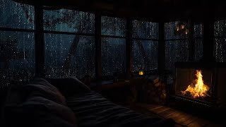 Rainy Night Cabin Ambience with Fireplace | Cozy Cabin Rain Sounds for Sleeping well