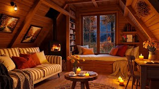Autumn Rainy Night in the Cozy Cabin 🍂 Smooth Jazz, Fireplace & Rain Sounds for Study and Focus