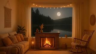 Quiet Evening Fireplace – Fire Sounds & Music 🌙🔥🎶
