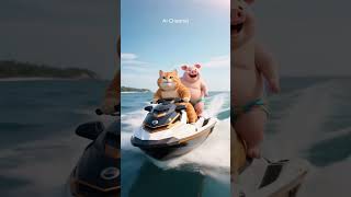 cat took Pig out for a surfing adventure ,Today!#cat   #funnyvideos   #catvideos #aichannel