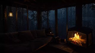 Rainy Night ASMR | Fireplace Crackling and Thunder in a Wooden Cabin