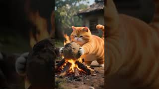 Fat orange cat makes grilled chicken #cat #aicat #fatcat #orangecat #aicatfunny
