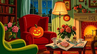 1930s vintage rainy night by the fireplace | relaxing oldies playing in another room