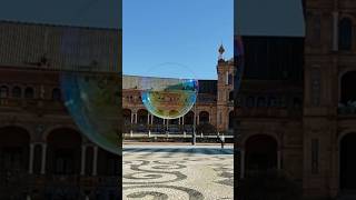 Floating big water bubble at plaza de Espana