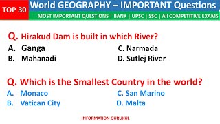TOP 30 GEOGRAPHY GK | World Geography GK | Most Important Questions| Geography MCQs | India GK Quiz