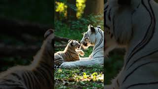White Tiger Playing With Cub 🐯💚 | Aesthetic Jungle Short #natureshorts #nosoundshorts #naturelovers