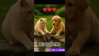 British Shorthair Cat and Golden Retriever Puppy Team Up to Save a Kitten 🐱🐶❤️