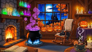 halloween cozy cabin ambience | 1920s oldies playing in another room (rainy & fireplace crackling)