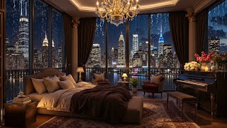 An Elegant Night in a Luxury Bedroom with Jazz Music - Relaxing Piano Jazz and Fireplace to Unwind