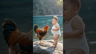 Ai generated video look like real | baby boy fighting with rooster #ai #cute #foryou #shorts