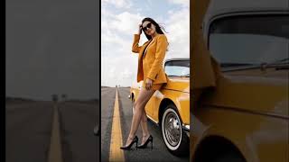 💛 Power, style & rock vibes! A yellow dress, a matching car, and pure feminine energy. 🚘✨