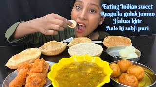 BIGBITE | EATING 🔥INDIAN SWEET ,🍮GULAB JAMUN,RASHULA,SUGI HALWA,KHIR,AALU SABJI,PURI | EATING SHOW