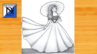 How to Draw Japanese Girl with Traditional Umbrella | Pencil Sketch For Beginners | @DrawingNeelu