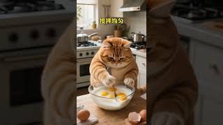 Orange cat makes fruit milk for tiger to eat with  #cat #aicat #fatcat #orangecat #aicatfunny
