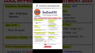 Indian Oil Recruitment 2025 | New Vacancy 2025 | Education Jobs Informations #shorts