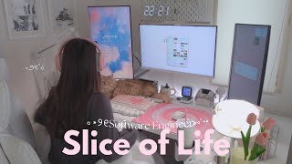 Vlog | Triple Monitor, Keyboard & Mouse Unboxing 🤍 White & Pink Desk Setup | Pixio, Yunzii