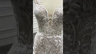 Lace mermaid wedding dress: sheer sleeves, open back,dramatic train #WeddingDress #BridalInspiration