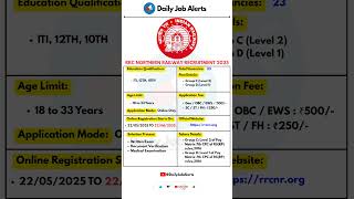 Railway Recruitment 2025 | Railway New Vacancy 2025 | Daily Job Alerts #shorts