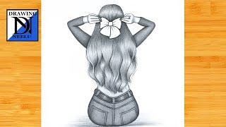How to draw a easy sitting Girl backside || Pencil sketch for beginner || Girl drawing || Drawing