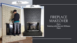 DIY Fireplace Makeover Part 1. PAINTING OUR BRICK FIREPLACE BLACK!
