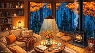 cozy 1960s reading nook | vintage oldies playing in another room with rain & fireplace sounds🍂