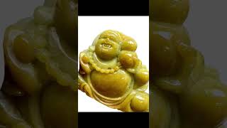 Radiant Yellow Burmese Jadeite Happy Buddha Display #burmajade #happybuddha #hiddenjadepavilion #hjp
