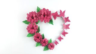 DIY Paper Heart Wreath with Flowers & Butterflies – Easy Handmade Decoration! 🌸