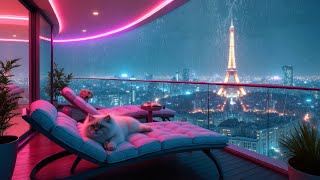 Paris Balcony Lofi at Night ☕ Chill Lofi Music & Gentle Rain to Calm, Unwind | Lofi Rain Playlist