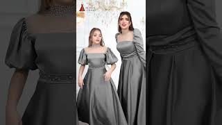 Elegant Mother-Daughter Matching Gowns 👗✨ | Steel Grey Twinning Look #shorts