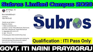 SUBROS  LIMITED CAMPUS2023 /ITI parmanent JOB// ITI CAMPUS JOBS // SUBROS LIMITED JOB / GOVT. NAINI