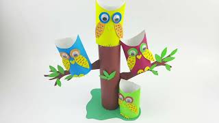Toilet paper rolls craft ideas / tree with cute owls🦉
