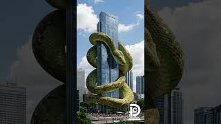 🐍✨ When nature meets architecture! 🌆💚 #UrbanArt #Fantasy #NatureMeetsCity #IncredibleViews #SnakeArt
