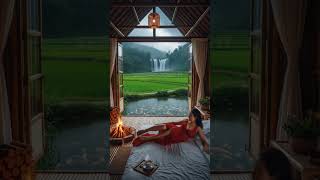 accompany me in this warm atmosphere 🌿🌨🔥#shorts #village #rainsounds #asmrvideo #asmrrain