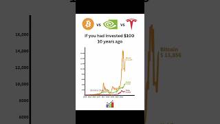 Bitcoin Vs Nvidia vs Tesla if you invested $100 in 10 years ago💸📈 #bitcoin #nvidia #tesla #stocks