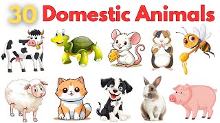 30 Domestic Animals | Pet Animals| Learning videos for kids | First words for babies | English vocab