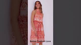 Women 2024 Summer Halter Neck Dresses #familyfashion #fashion #Print Short Boho #betterfashion