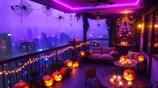 Night Halloween Balcony 🎃 Chill Music Lofi Rain for Deep Focus & Relax 🍂 Lofi Rain Playlist