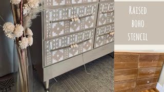 BOHO FURNITURE MAKEOVER// Raised Stencil+Paint Wash