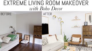 Extreme Living Room and Home Office Makeover with Boho Decor