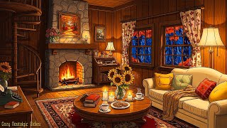 🌧️ 1960s cozy vintage ambience | reading nook with soft oldies music, rain & fireplace for relax