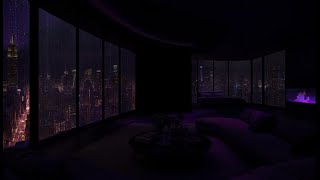 Rainy Night in a Luxury Apartment 🌙 Cozy Fireplace & City Lights Ambience | Rain Noise😪SLEEP DEEPLY