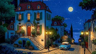 Warm Night on Vintage Beach Street with 1930s Oldies Playing in Another Room (Ocean Waves ambience)🌙