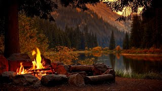 You’re Sitting by a Lake Campfire 🔥🍁 Autumn Forest Ambience with Relaxing Fire Sounds