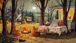 Sweet autumn night on Front Yard Home Ambience 🎃 1940s Oldies Playing from Another Room
