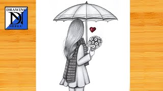 How to draw a Girl With Umbrella -Easy Drawing || Pencil Sketch For beginners || Girl Drawing