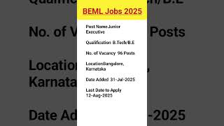 BEML JOBS 2025# JOBVACANCY2025 #JOBALERTIFY #JOBSKARO #JOB