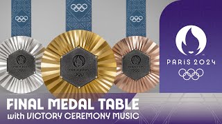 Paris 2024 Final Medal Table with VICTORY CEREMONY Music | SUMMER OLYMPIC PARIS 2024