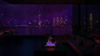 No Ads 🌧️ Rainy Night in a Cozy NYC City Porch | Fireplace, Rain Sounds & Relaxing Ambience