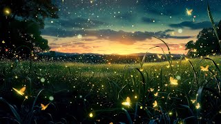Relaxing Sunset Meadow Ambience for Deep Sleep and Meditation / 8 Hours