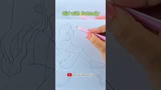 How to Draw Sitting Girl With Butterfly 🦋 #art #drawing #shorts